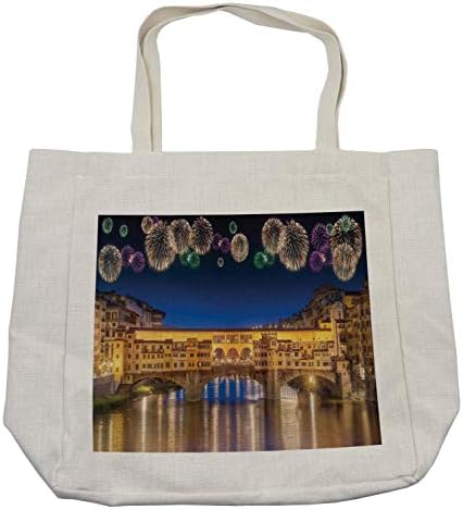 Торба за купување на пејзаж Амбесон, ноќен панорамски поглед Векио мост Фиренца Италија Шарени огномет, еколошка торба за еднократна