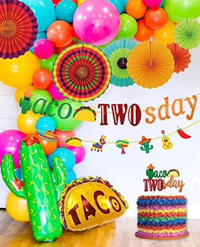 Тако Дводневни Украси За Роденденски Забави тако втор Банер Торта Топер Балони Со Кактус за Мексиканска Фиеста Комплет За Материјали за Забави