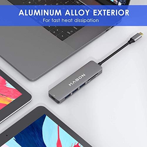 USB C Hub Адаптер За Macbook Pro 2019/2018/2017, 6 во 1 DONGLE USB-C До Сд+Microsd Читач На Картички и 3-Порти USB 3.0 СО USB