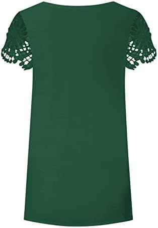 Женски обични лабави маици со чипка за кратки ракави на кратки ракави врвови од кошули за печатење на глуварче 2023 лето блуза Топ