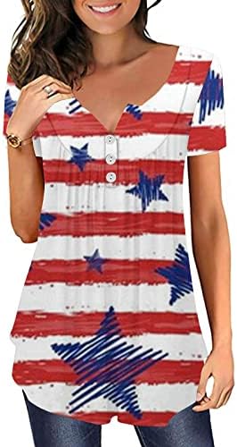 4-ти јули маица, жени сокријте ги стомакот патриотски маички starsвезди ленти со кратки ракави проточен блуза со коприва на маичка