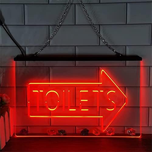 ДВТЕЛ Тоалети Стрелка Неонски Знак Лед Моделирање Светло Прозрачни Букви Табла Акрилен Панел Неонски Декоративна Светлина, 60х40см Хотел