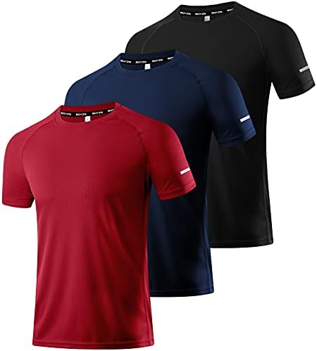Boyzn 1 или 3 пакуваат маички за тренингот за мажи, суво вклопување маици за влага за влага, спортски салата за атлетски кошули