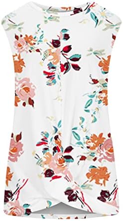 Женски бохо цветни резервоари врвови модни маички за вратот на вратот, пресврт предни маички случајни летни летни плажа Туника блуза