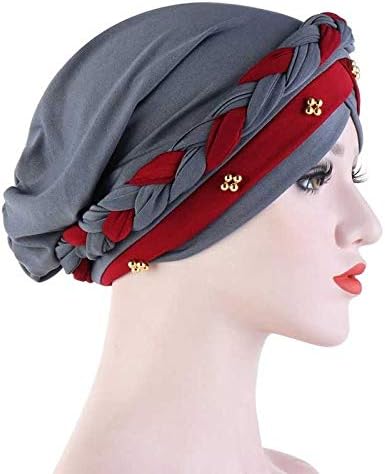 Quanjj со две бои со брада плетенка хиџаб капачиња пролет и есенски муслимански завиткан турбан капа моден памук внатрешно хиџаб хауба подготвена за носење
