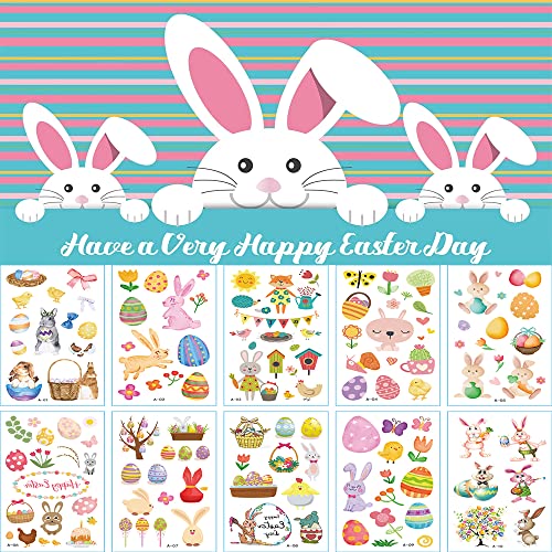 20 листови Велигденски привремени тетоважи за деца, Велигденски зајаче јајца украси Велигденски украси за забави