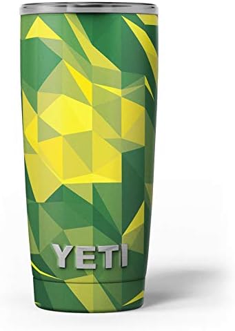 Дизајн Скинц зелени и жолти геометриски форми - Комплет за винил за завиткување на кожата, компатибилен со чашите за ладилни