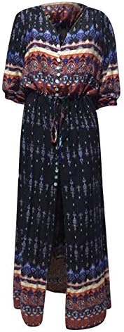 uikmnh женски 3/4 ракав одговара и пламен бохо макси фустан долг асиметрија летен женски пад на боемски фустан