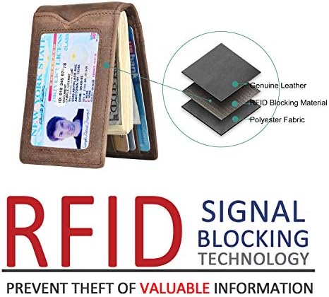 Kinzd тенок паричник со паричен клип РФИД блокирајќи минималистички бифолд паричник за мажи оригинална кожа држач за предна џебна картичка