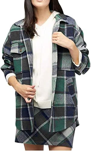 Копче за карана кошула за женски волна, карирана кошула, палто со кошула, јакни за шипки на кошула пријатни дневни блузи врвови