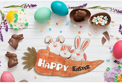 Jialeixi Велигденски среќни украси на знаци, рустикални дрвени венци на Велигденска влезна врата со зајаче/морков, за домашен wallид куќа