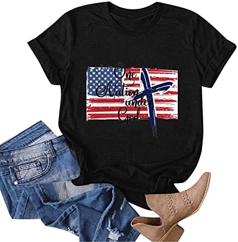 Одмори кошули за бренд за девојки кратки 1/2 ракав екипаж вратот САД Графички лабава лабава фит блузи кошули жени