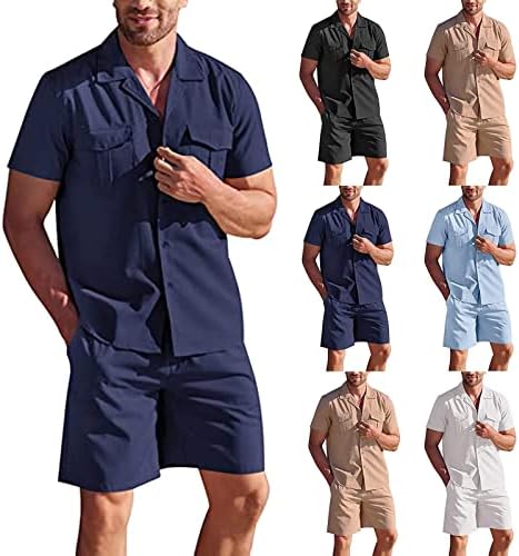 Облеки за Xiaxogool за мажи 2 парчиња модно случајно копче надолу кошула и краток сет Хавајски плажа за одмор на плажа