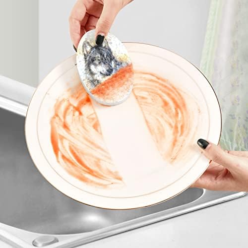 Алаза волк печати диво животно сликарство природно сунѓер кујнски целулоза сунѓери за садови миење на бања и чистење на домаќинства,