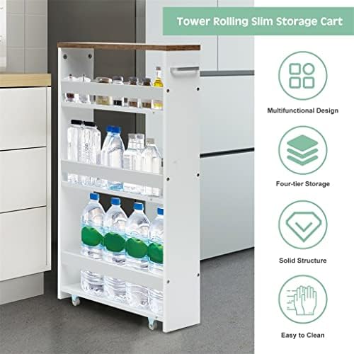 Rolling SDFGH 4 -слој -Теин практична количка за складирање кујна кујна кутија рачка бела количка за складирање