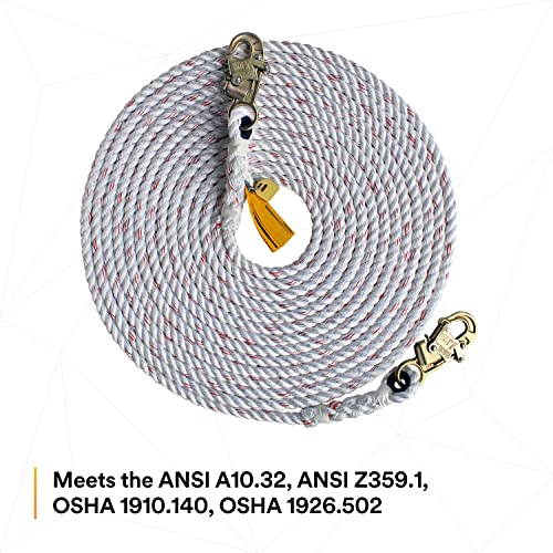 3M DBI-SALA 1202842 Dropline Rope, 100-метри полиестер/полипропилен мешавина 5/8-инчен јаже со дијаметар со Snap куки на двата краја,