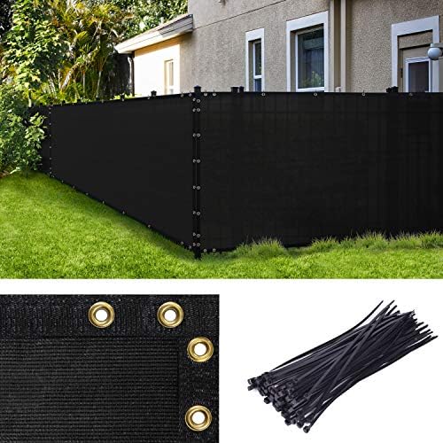 Амго 8 'x 50' црна ограда екранот за приватност на приватноста, со врски и громи, тешка за комерцијални и станбени, вклучени