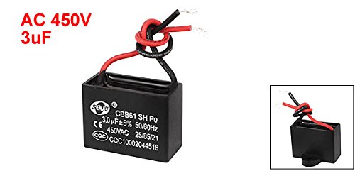 Uxcell CBB61 3UF 5% 50/60 Hz жичен кондензатор на мотор со мотор AC 450V, црна