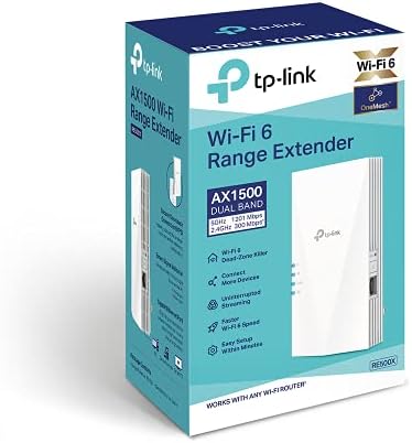 TP-Link AX1500 WiFi Extender Internet Booster, WiFi 6 Extender Extender опфаќа до 1500 Sq.ft и 25 уреди, Dual Band, AP режим W/Gigabit