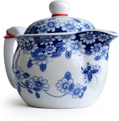 Мал порцелан чајник, сад од чај 9oz со инфузер од не'рѓосувачки челик класичен кинески пеноски цвет