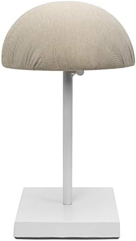 MyGift Premium Tabletop Бела метална капа и држач за прикажување на перики со купола покриена со ткаенини и прилагодлива висина