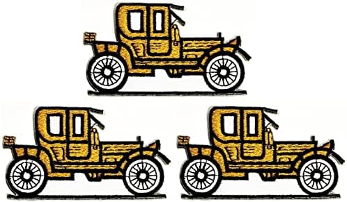 Кленплус 3 парчиња. Антички Автомобил Цртан Филм Мода Лепенка Жолта Автомобил Налепница Занает Закрпи Сам Апликација Везени Шие Железо На
