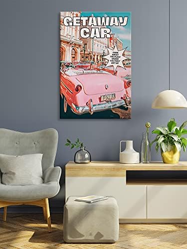 Taylor Getaway Car Most Wall Art Pink Pink Car Pater Vintage Room Eesthetics Canvas Print Home Divибална соба Спална соба за бања канцеларија