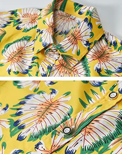 Doinline Машка кратка поставена облека од 2 парчиња, цветни хавајски обични кошула со краток ракав и костум за шорцеви