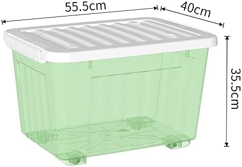 Цетомо 55л*4 Пластична Кутија за Складирање, Проѕирна Зелена, Кутија за Торба, Контејнер За Организирање Со Издржлив Капак И Безбедни Токи За