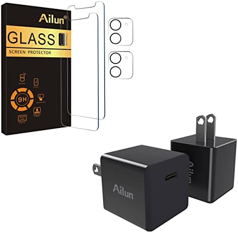 Ailun 2 Пакет Заштитник На Екранот Компатибилен за iPhone 12 [6.1 инчи] + 2 Пакет Заштитник На Објективот На Камерата и Ailun 2Pack