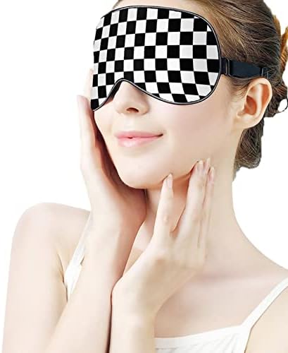 Црно бело трки карирано печатено спиење маска за очи меко слепило капаче со прилагодлива лента за ноќни очила за очила за мажи за мажи жени