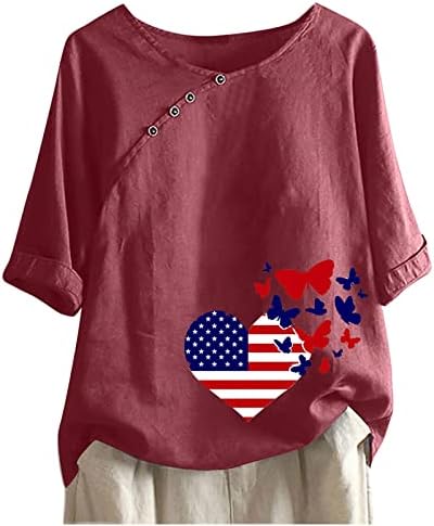 Патриотски кошули за жени во САД знаме летен краток ракав О-вратот Туника врвови starsвезди шарени лабави вклопувања удобни