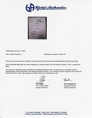 Даниел Редклиф Хари П видер Смрт х дозволува Сценарио Потпишано Автографски Автентичен ГА КОА компатибилен со хари потер