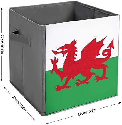 Знаме На Велс Склопувачки Коцки За Складирање Ткаенини Кутија 11 Инчни Преклопливи Канти за Складирање Со Рачки
