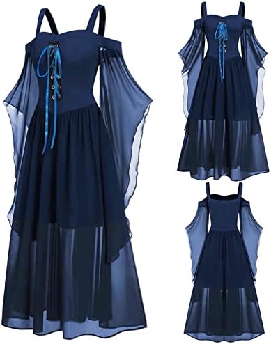 Макси фустани за жени, Womne плус големина ладно рамо, пеперутка ракав, чипка на Ноќта на вештерките, готски фустан