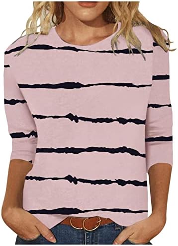 2023 Тренди 3/4 ракав памучен графички салон лабава фит блуза маичка за женски блуза за вратот на екипажот есен лето дами 0G