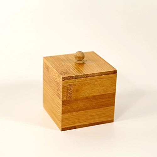 Организатор на табели со бамбус, мини квадратен накит кутија со покривка повеќе-употреба еко-пријателска кутија за складирање на природно дрво