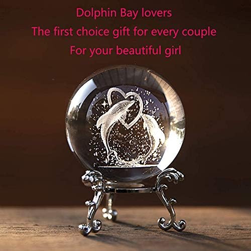 Hdcrystalgift 3D делфин кристална топка со топка фигурини- Делфин подароци кристална топка со штанд, Денот на вineубените, роденденскиот подарок
