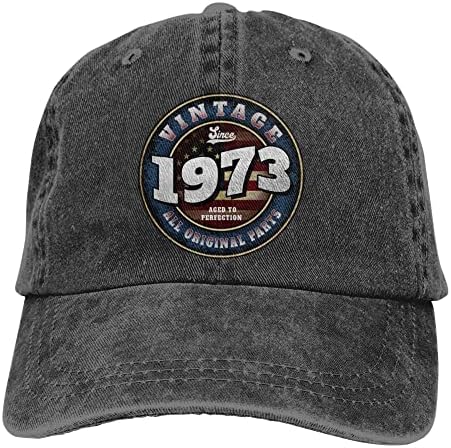 Гроздобер бејзбол капачиња од 1973 година за мажи жени, прилагодлива измиена ретро памук тексас 50 -ти роденденска капа