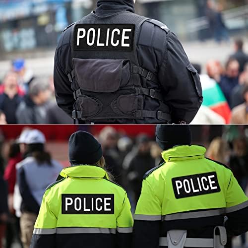 Јиндер 4 ПЦС полициска лепенка и јамка извезена полициска елек лепенка за службеници чувари униформи за ранец за ракчиња, 2 големини