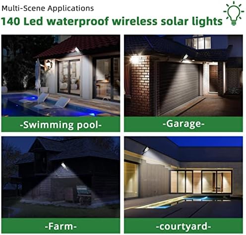 Светла на соларни поплави од отворено на Duewot - 140 LED, водоотпорни и безжични светла за сензори за безбедносно движење за внатрешен двор, влезна врата, палуба, ограда, ?