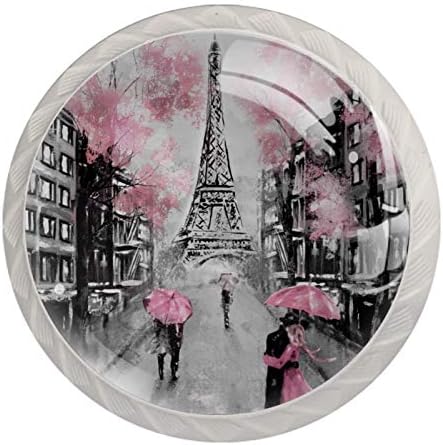 Идеалиј Париз Ајфеловата Кула Двојка Чадор На Улица Масло Сликарство Кабинетот Гардероба Фиока Копчиња Стакло Повлече Рачка