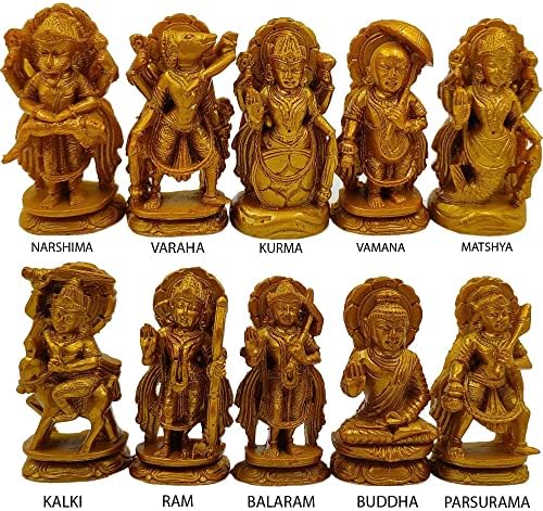 Дашаватарам -ИНКРОНАЦИИ/Аватари на лордот Вишну -Лорд Вишну сите статуи на Автар со дрвена ОМ рамка 12 инчи
