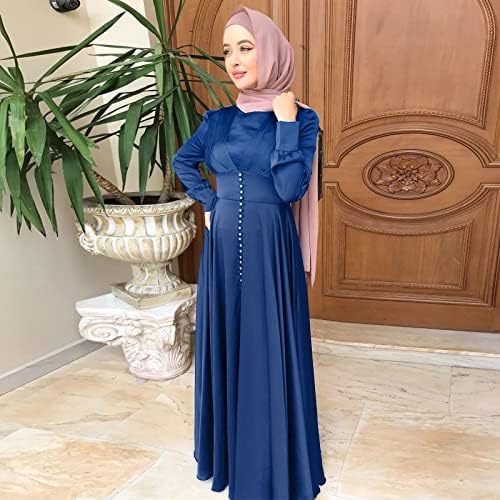 Обичен фустан, жени солиден муслимански фенер ракав абаја исламски арапски кафтан ветерноф долг елегантен лабав фустан матурски