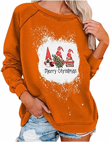 Womenените со долги ракави кошули пуловер Божиќна смешна графичка лесна блуза со долга ракав цврста боја кошула обична блуза врв