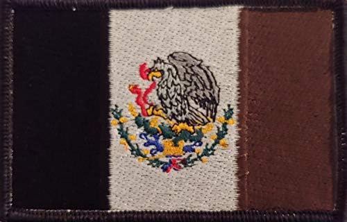Мексико знаме извезено лепенка црна, бела, кафеава и сива со кука и јамка патриотски морал Мексикански амблем црна граница