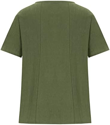 Женски 2023 летни блузи Обични кошули со екипаж со кратки ракави копче маица Грамчиња графички маички лабава блуза