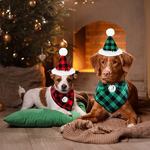 6 Парчиња Божиќно Куче Бандана Капа Машна За Врзување Класичен Бивол Карирано Куче Божиќна Шамија Триаголни Лигавчиња Прилагодлива