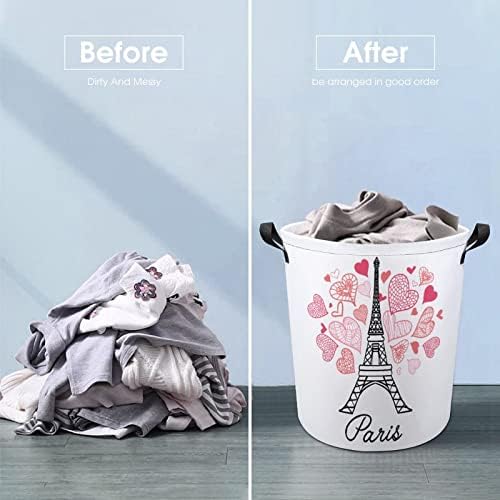 Ја Сакам Париз Ајфеловата Кула Кошница За Перење Склоплива Висока Облека Попречува Со Рачки Торба За Складирање