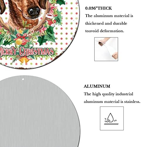 Метални калај Божиќни знаци куче во цветен венец круг метален калај знак Божиќни украси излитени метални знаци за дневна соба влезна